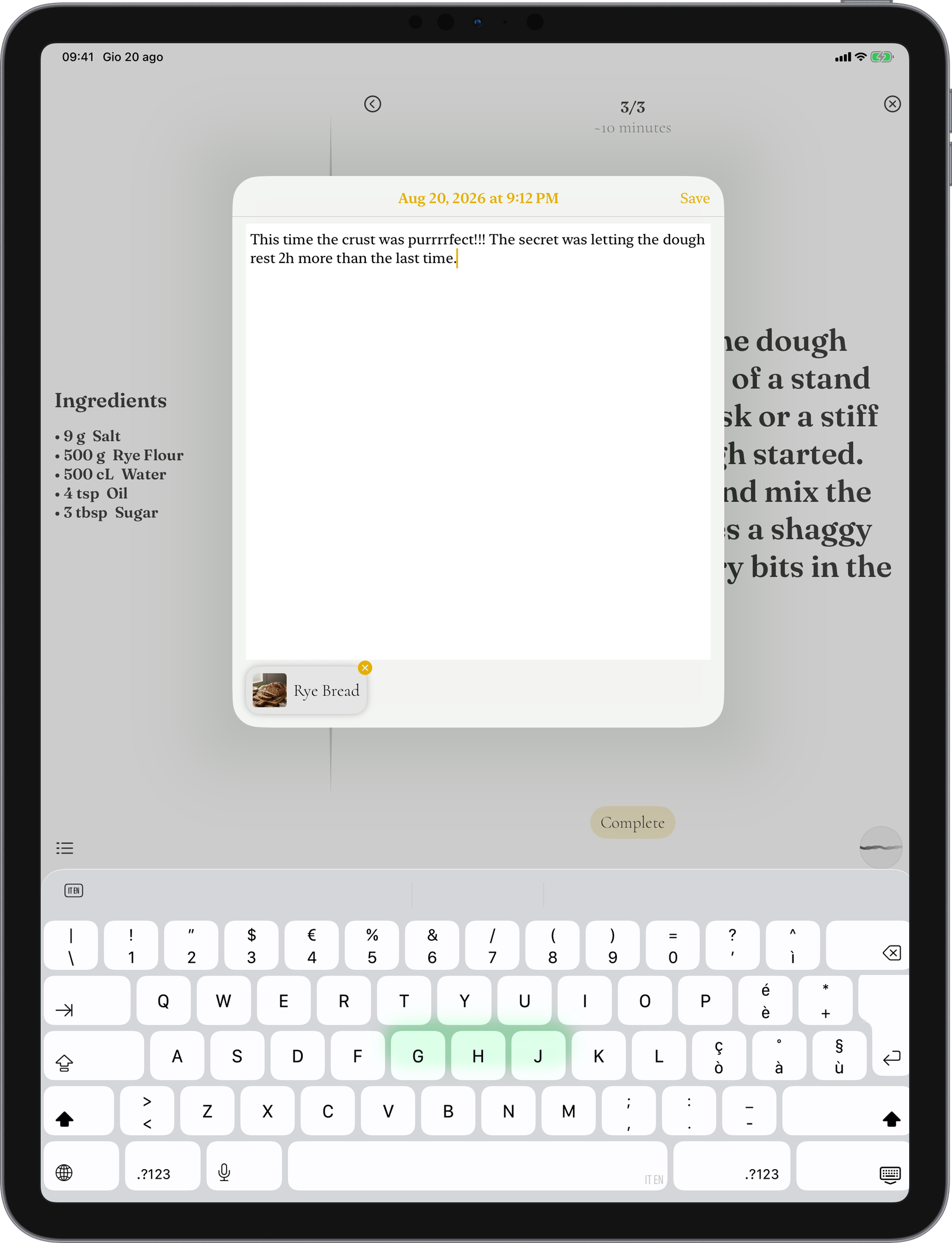The baking diary of Knead on iPad