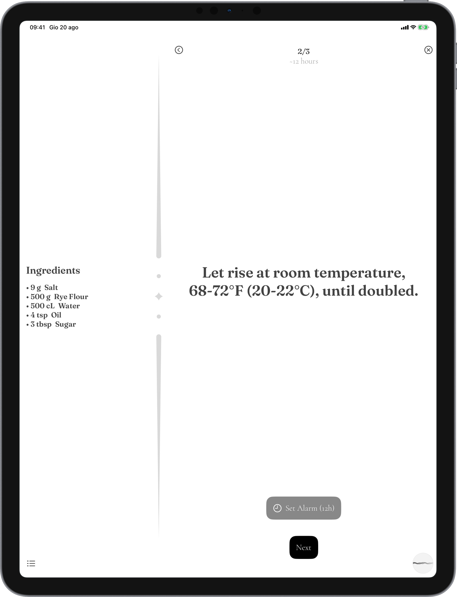 Baking session instructions, Knead on iPad