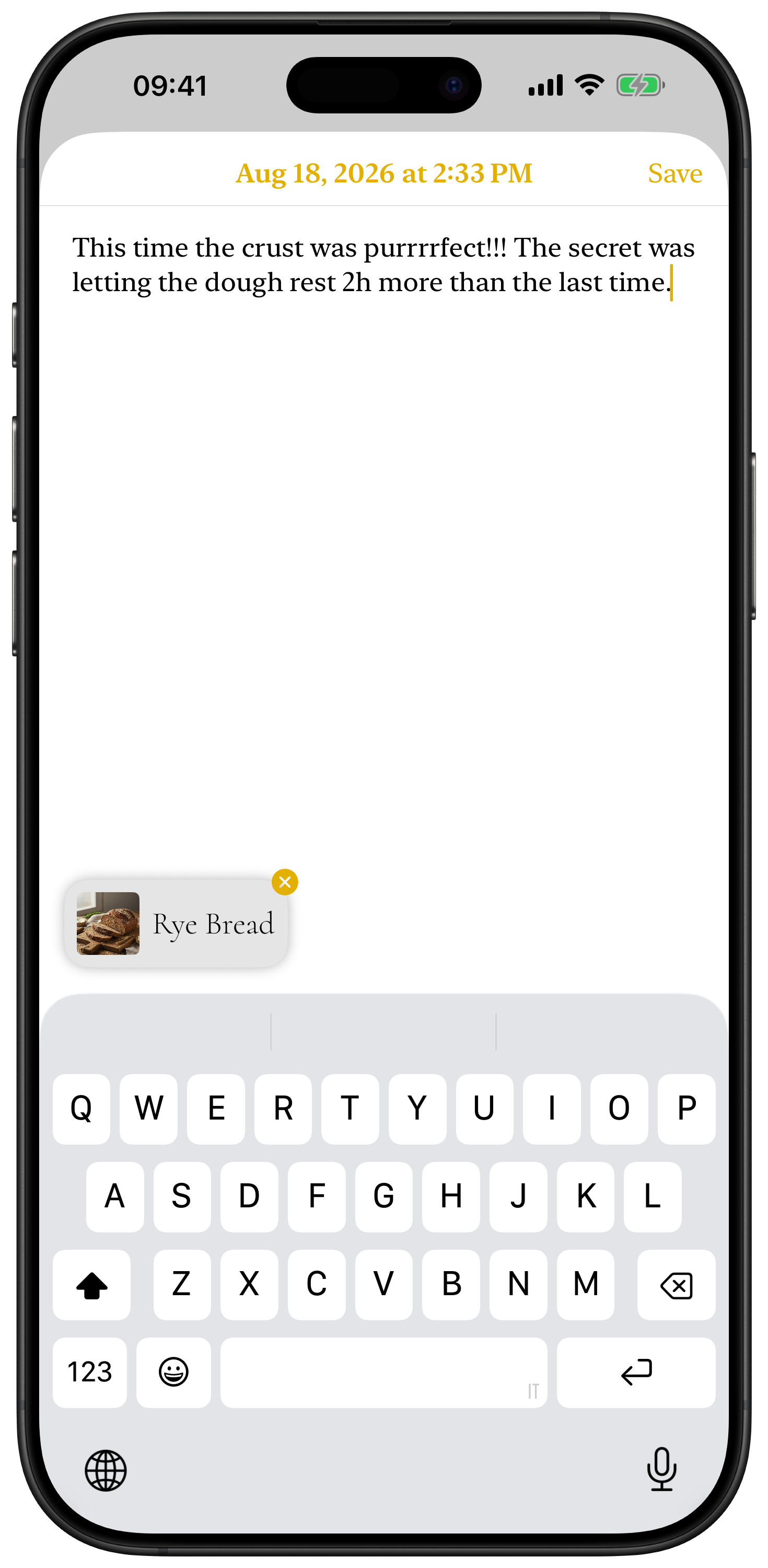 A diary entry on iPhone